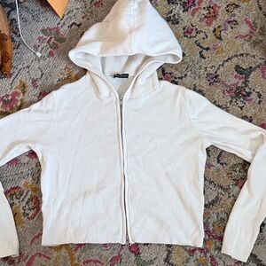 Brandy Melville White Hooded Zip-Up Sweater